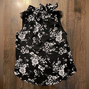 Tahari Black and White Floral Blouse